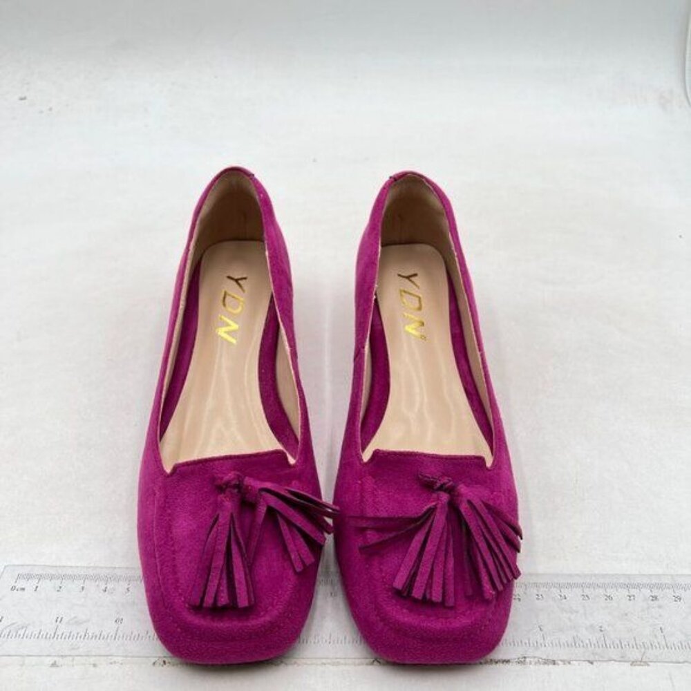 YDN Women Chunky Block Low Heel Loafers Square Toe Tassel Fringed Pumps Violet - Picture 3 of 8